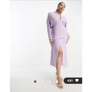 Asos Design Curve Plunge Neck Batwing Midi Dress in Lilac